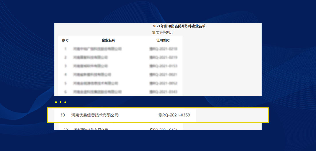 优易信息荣获2021年度河南省优秀软件企业